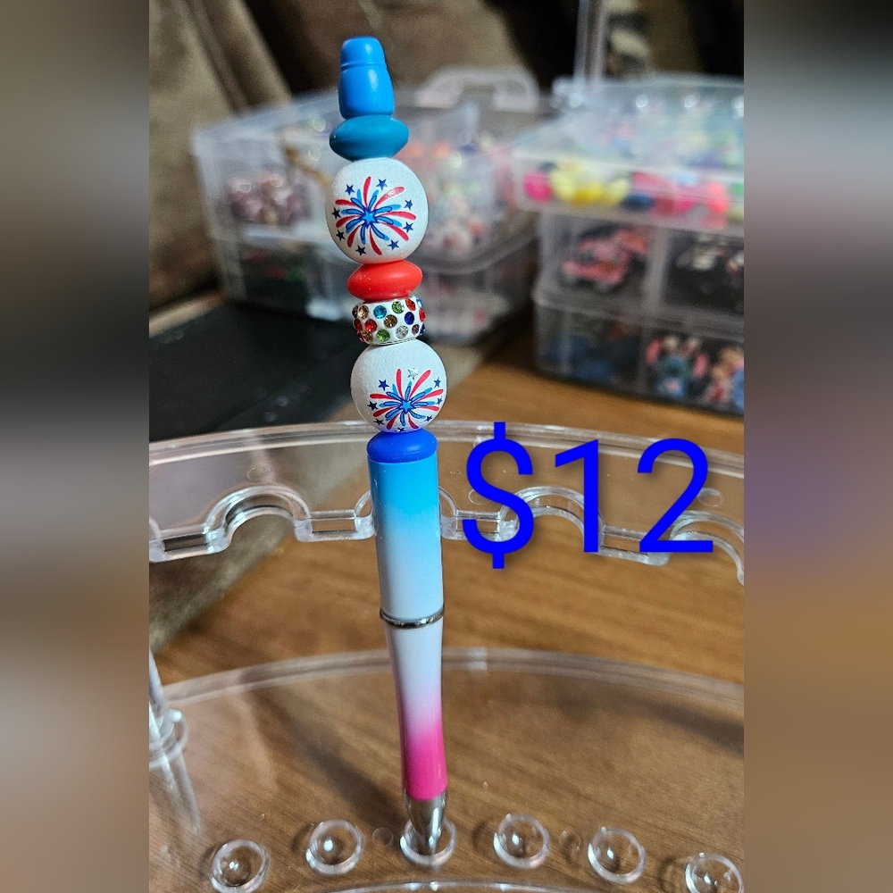 Colorful 4th Of July Beaded Pen